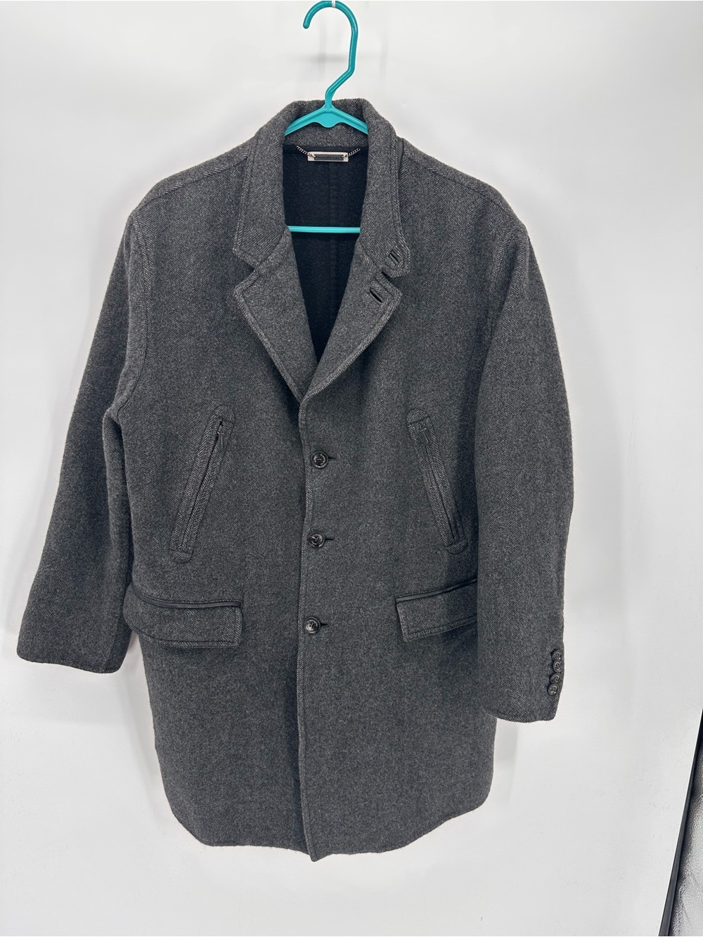 Men's Ermenegildo Zegna Charcoal Wool Blend Overcoat Made in Italy Size 45